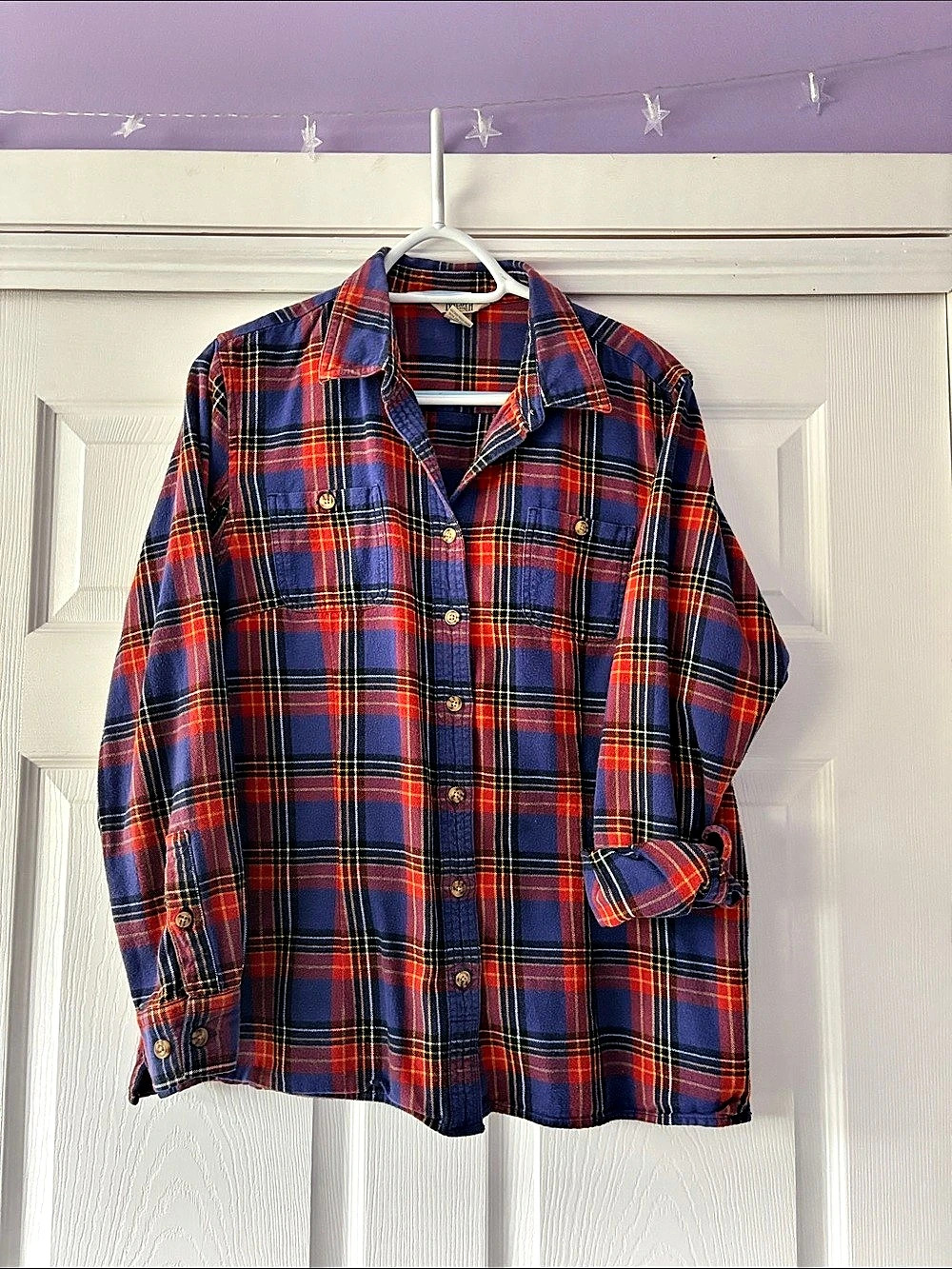 Duluth Trading Co. Plaid Flannel Button Down Blue, Rust, & Black Large
